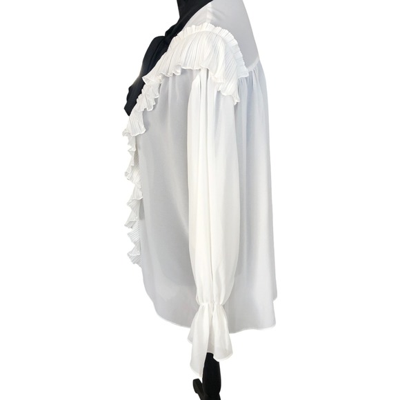 Commense Feminine Romantic Sheer Ruffled Detail Blouse With Tie Sz XS‎ - Picture 9 of 16
